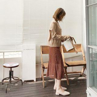 Dot Pattern Midi Chiffon Skirt Brown - One Size