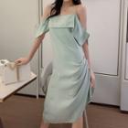 Cold Shoulder Asymmetric Satin Midi Dress