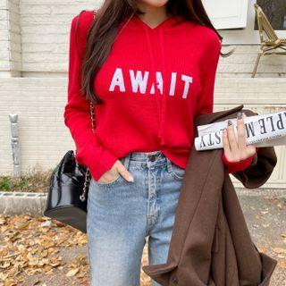 Letter-embroidered Knit Hoodie