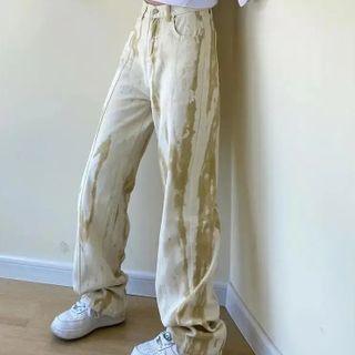 High Waist Tie-dye Print Loose Fit Jeans