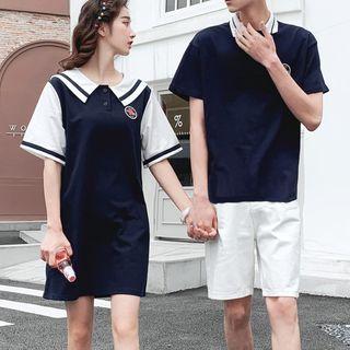 Couple Matching Color Block Short-sleeve Polo Shirt / Polo Shirt Dress