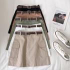 Plain High-waist Cargo A-line Skirt With Belt