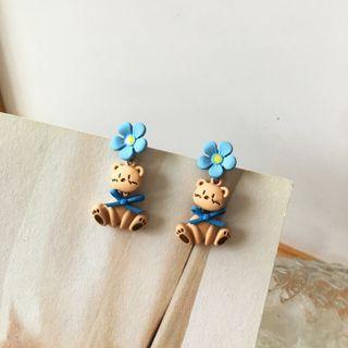 Flower Bear Alloy Dangle Earring