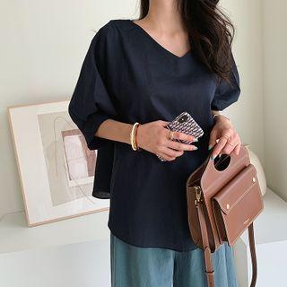 Puff-sleeve Swing Top Navy Blue - One Size