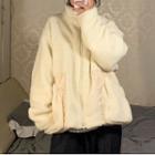 Fluffy Zipped Jacket White - One Size