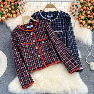 Contrast Trim Single Breasted Tweed Jacket