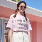 Letter Print Stripe T-shirt Light Pink - One Size