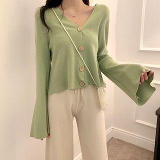 Long-sleeve Buttoned Knit Top / Wide-leg Pants / Set