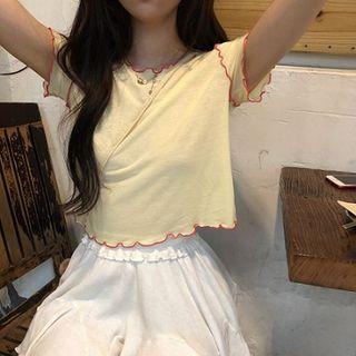 Short-sleeve Lettuce Edge Cropped T-shirt