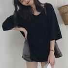 Plain Loose-fit Half-sleeve T-shirt