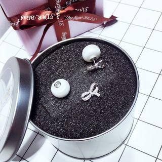 Faux Pearl Rhinestone Bow Through & Through Earring