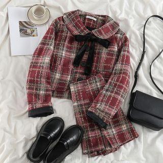 Plaid Button-up Jacket / Mini Skirt