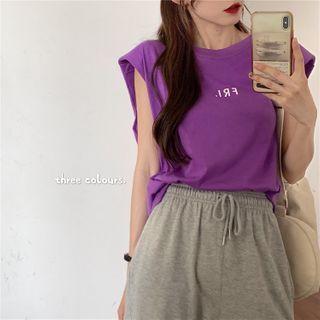 Fri Embroidered Cap-sleeve Top