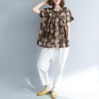 Short-sleeve Dotted Top Coffee - One Size