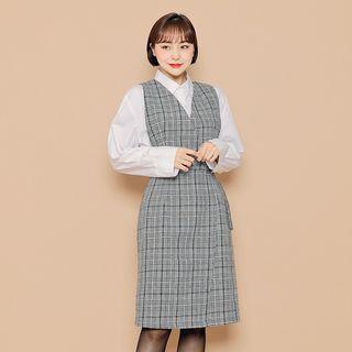 Sleeveless Checked Wrap-front Dress