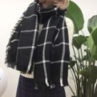 Plaid Fringed Shawl Plaid - Black & White - One Size