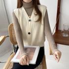 Long-sleeve Turtleneck Knit Top / Button Sweater Vest