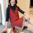 Set: Strappy Knit A-line Dress + Long-sleeve Top