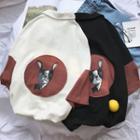 3/4-sleeve Dog Print Collared Top