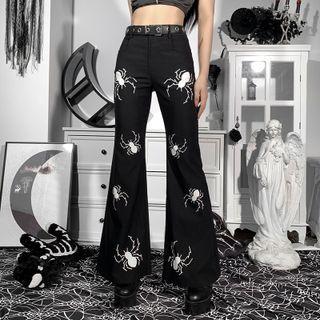 Spider Print Boot-cut Pants