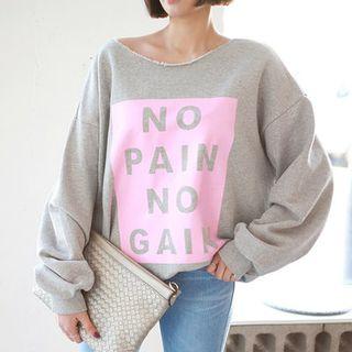 Frayed-neckline Printed Sweatshirt