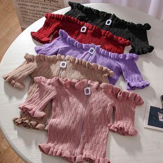 Short-sleeve Off-shoulder Ruffled Knit Top