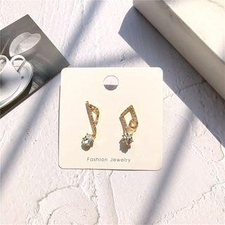 Rhinestone Musical Note Earring 1 Pair - 925 Silver - One Size