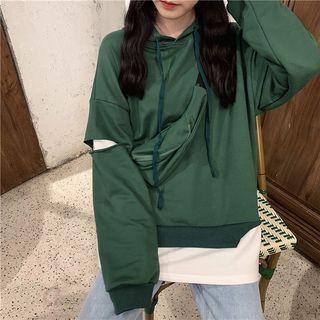 Set: Mock-two Distressed Loose-fit Pullover + Waist Bag