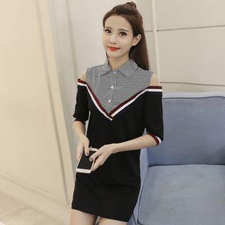 Cold Shoulder Elbow-sleeve Mock Two-piece Dress