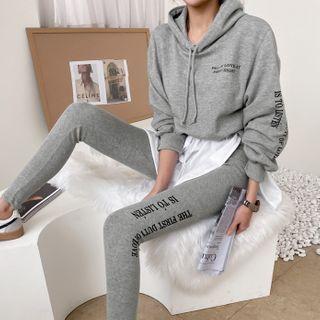Set: Letter Layered-hem Hoodie + Leggings