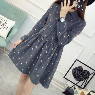 Giraffe Print Long Sleeve Collared Dress
