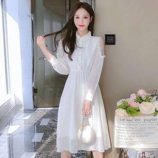 Lace Trim Cold-shoulder Midi A-line Dress