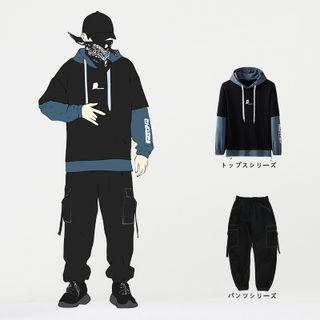 Mock Two-piece Lettering Hoodie / Cargo Pants / Set