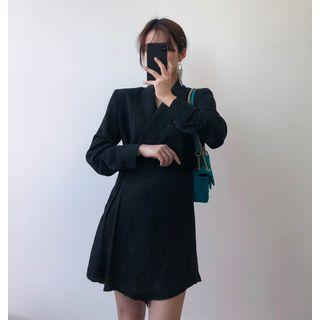Long-sleeve V-neck Mini Dress Black - One Size