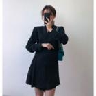Long-sleeve V-neck Mini Dress Black - One Size