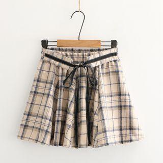 Elastic-waist Plaid Woolen Shorts