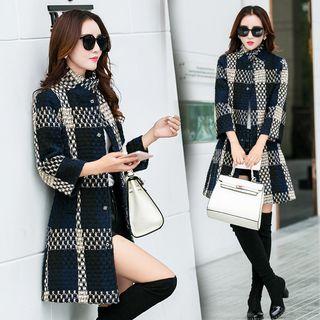 Stand Collar Plaid Tweed Coat