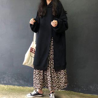 Leopard Print Mock Two-piece Hooded Maxi Dress