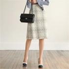Tall Size Fringe-hem Patterned A-line Skirt