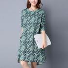 Long-sleeve Leaf-print Dress