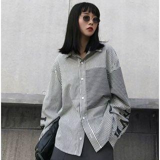 Oversized Striped Lettering Shirt Black & White - One Size