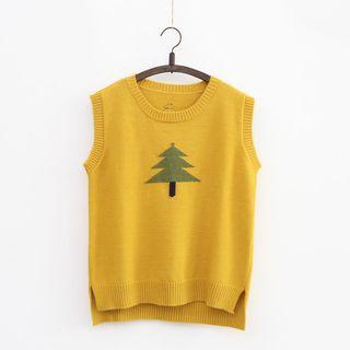 Tree Print Crewneck Knit Vest