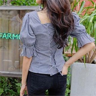 Square-neck Lace-up Blouse