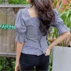 Square-neck Lace-up Blouse