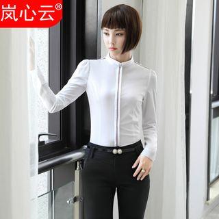 Ribbon Trim Long-sleeve Shirt / Dress Pants
