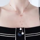 Faux Pearl Pendant Stainless Steel Necklace Faux Pearl - Rose Gold - One Size