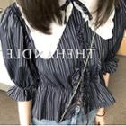 Striped Puff-sleeved Top