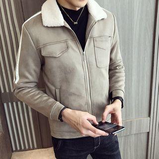 Faux Suede Contrast-trim Zip Jacket