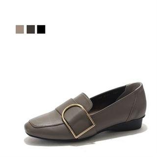 Genuine Leather Metal Trim Loafers
