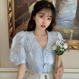 Puff-sleeve Faux Pearl Blouse